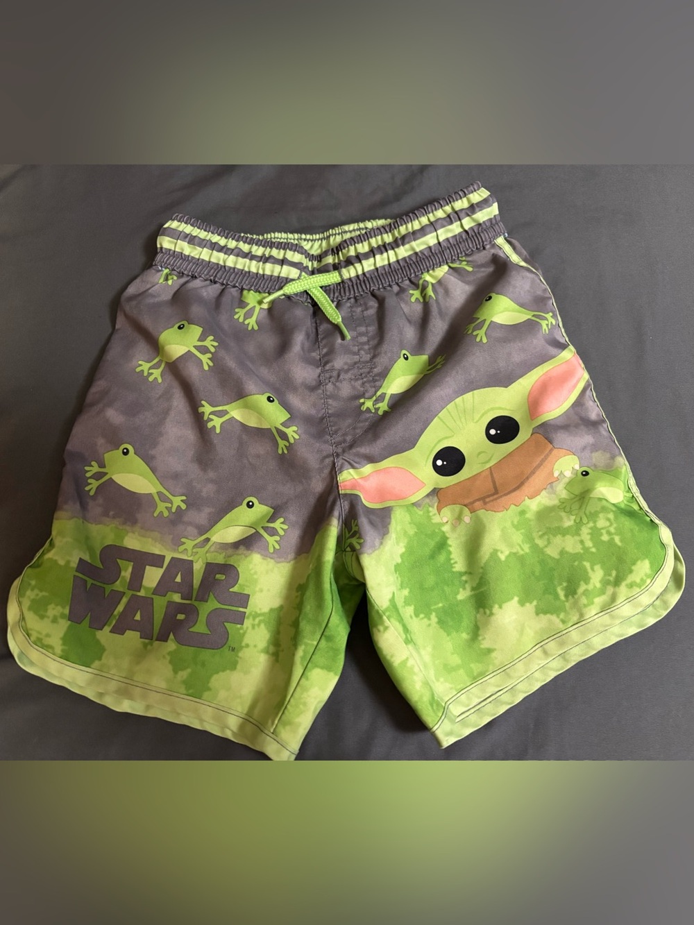 Star Wars Green & Gray Grogu Frog Print Swim Shorts